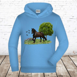 Lichtblauwe hoodie met paard