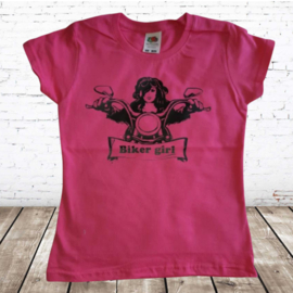 Dames T-shirt Biker Girl roze