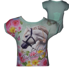 T-shirt wit paard mint bloem