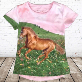 Roze meisjes shirt met bruin paard