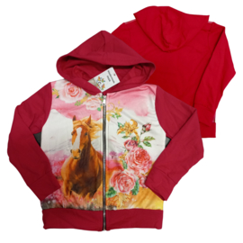 Vest met paard en bloemen hard roze