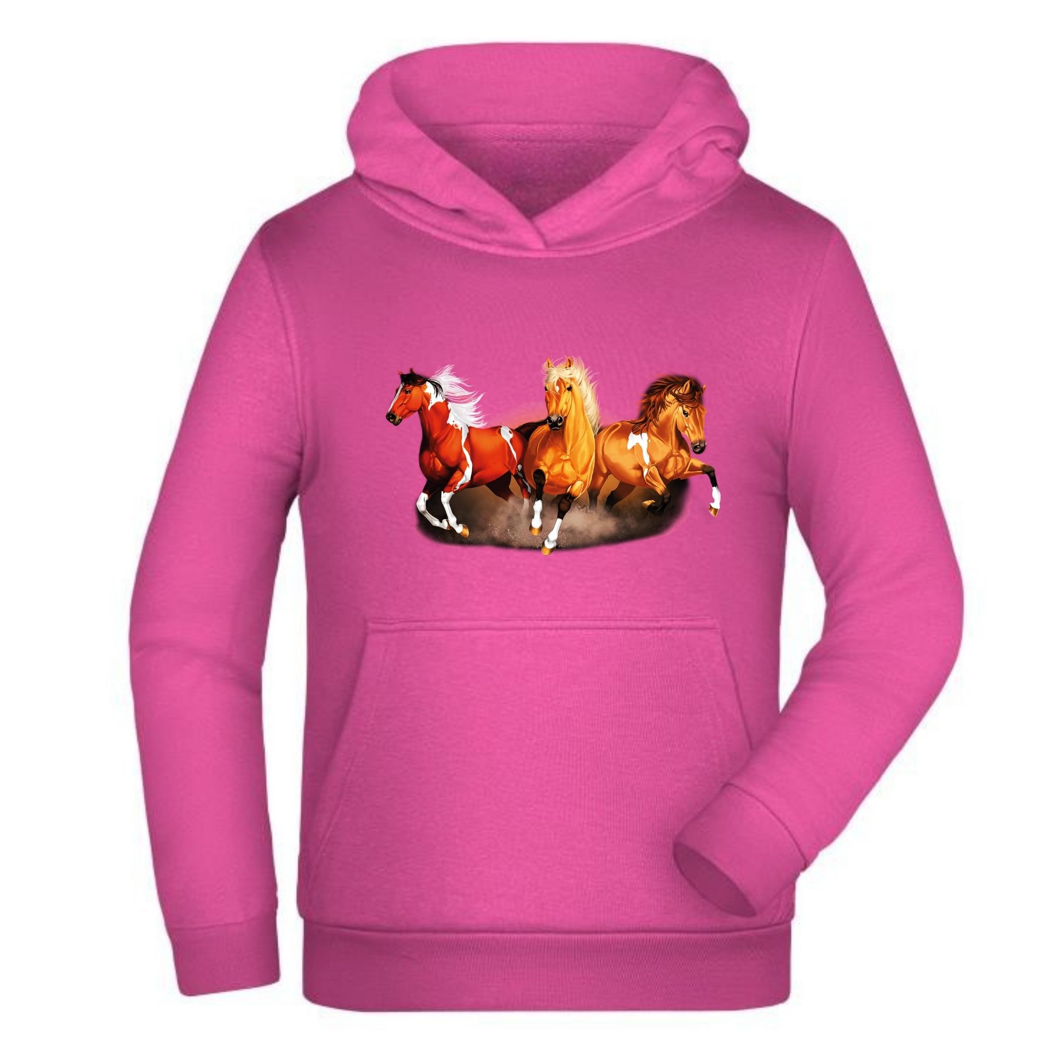 Kinder hoodie met 3 paarden roze