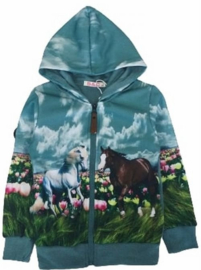 Blauw vest met paarden print