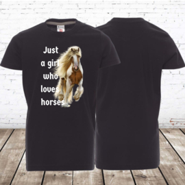 Shirt met paard Just a girl zwart
