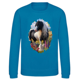 Gave blauwe paarden sweater met tinker