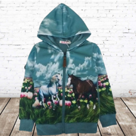 Blauw vest met paarden print