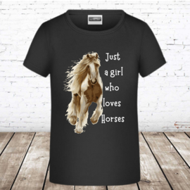 Shirt met paard Just a girl zwart