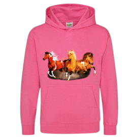 Kinder hoodie met 3 paarden roze