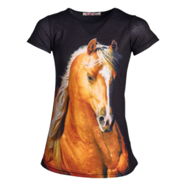 Meisjes t shirt met paard zwart