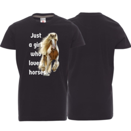 Shirt met paard Just a girl zwart