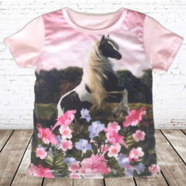 Kinder shirt met paard en bloemen