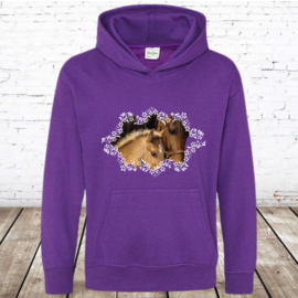 Hoodie met paard en veulen paars