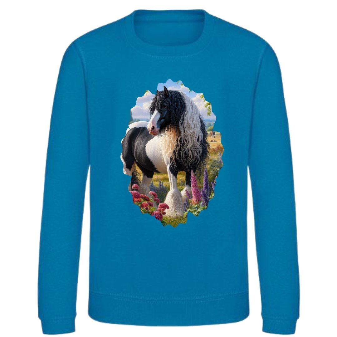 Gave blauwe paarden sweater met tinker