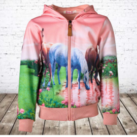 Sweatvest meisjes met paarden zacht roze