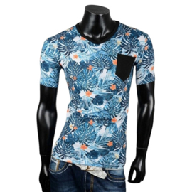 T-shirt mannen bloem blauw