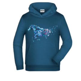 Blauwe hoodie met paard en vlinders