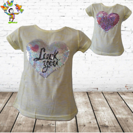 Meisjes t shirt Luck geel 122/128