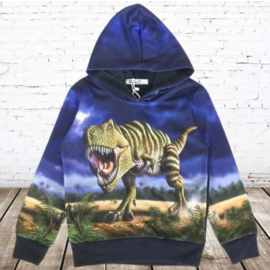 Blauwe kinder hoodie met dinosaurus h152