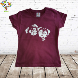 Dames T-shirt Franse buldog aubergine