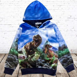 Gave blauwe hoodie met dino h151