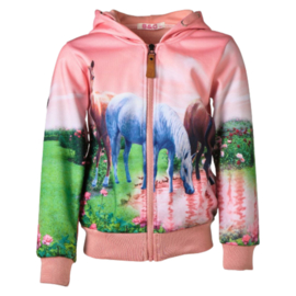 Sweatvest meisjes met paarden zacht roze