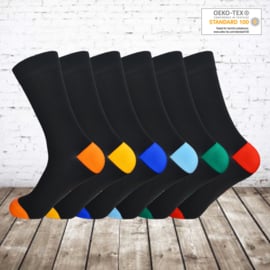 Zwarte katoenen sokken met gekleurde hak en teen 12 paar