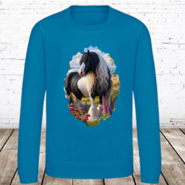 Gave blauwe paarden sweater met tinker