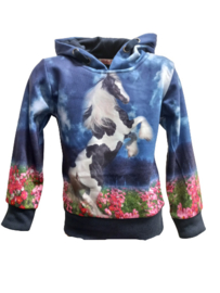 Blauwe hoodie met paard f43