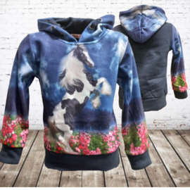 Blauwe hoodie met paard f43
