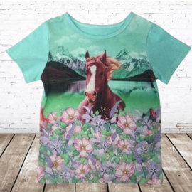 Mint groen meisjes shirt met paarden