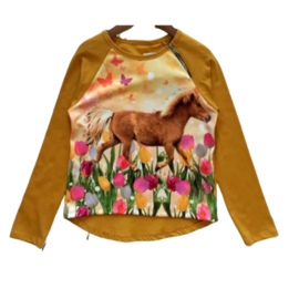 Shirt met paard oker geel