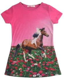 Lang roze meisjes t shirt met paarden print