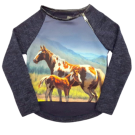 Blauwe  trui met paardenprint