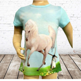 Meisjes t shirt wit paard blauw