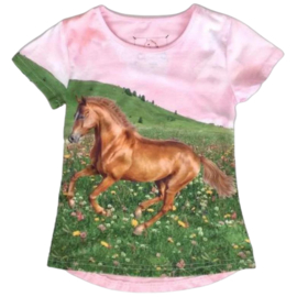 Roze meisjes shirt met bruin paard