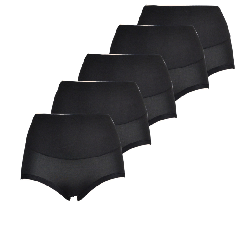 Fine Woman hoge taille dames slips katoen zwart 5 pak