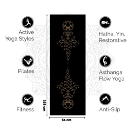 Yogamat Infinity Lotus | Zwart met Gouden Print | Extra Dik Sticky - 6 mm