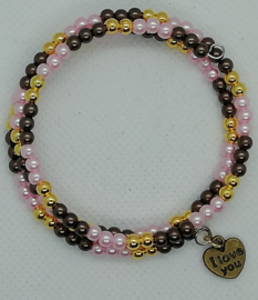 Wikkelarmband Goud/Roze/Bruin