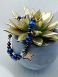 Armband Zwart / Zilver en Blauwe kralen