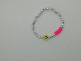 Armbandje Zilver/ Roze met Smilie