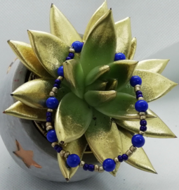 Armband Goud/ Blauwe (grote) Kralen