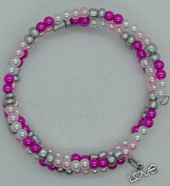 Wikkelarmband Roze/ Grijs/Wit