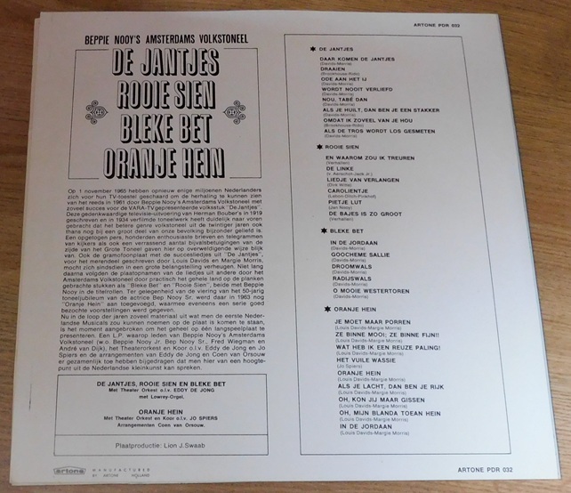 Beppie Nooy's Amsterdams Volkstoneel – De Jantjes - Rooie Sien - Bleke Bet - Oranje Hein