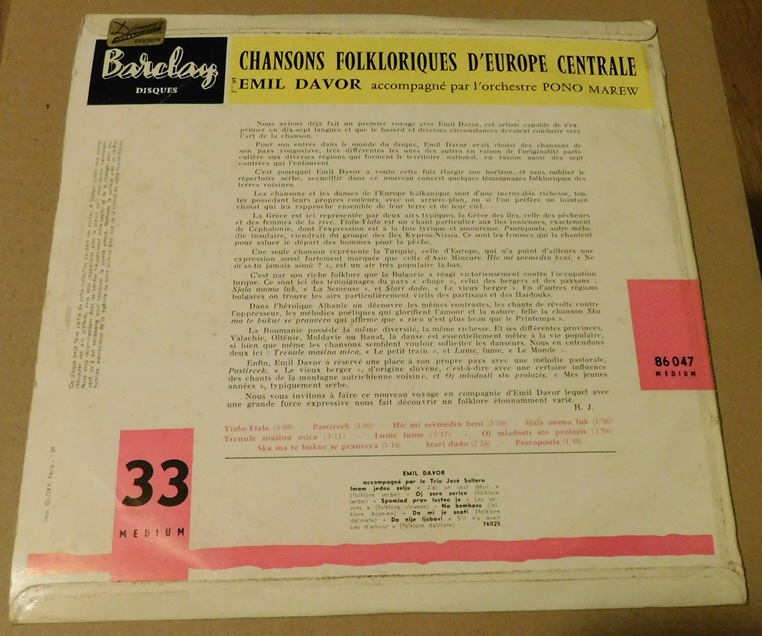 Emil Davor – Chansons Folkloriques D'Europe Centrale