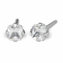Zweerknopjes edelstaal vierkant zirkonia 4 mm
