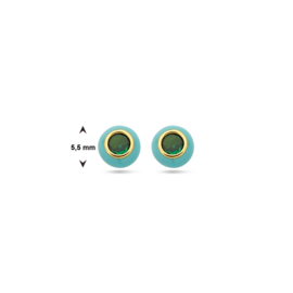 oorknoppen met  turquoise emaille en groen zirkonia