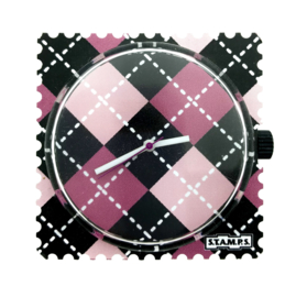STAMPS-horloge roze ruit