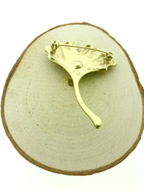 Broche ginkgo met parel goud