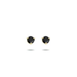 Gouden oorstekers zirkonia zwart 3,0 mm