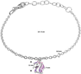 Zilveren set: armbandje en oorknopjes  met eenhoorn